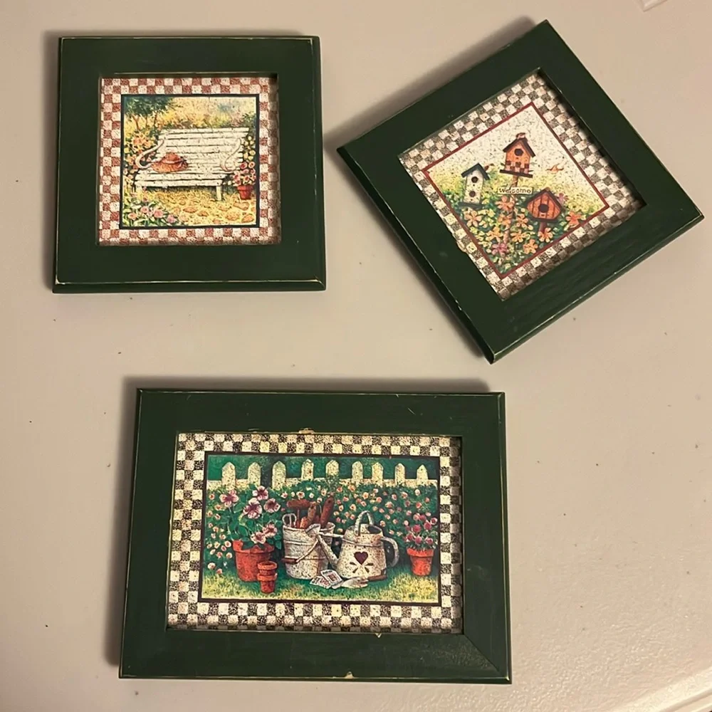 Set of three mini prints garden theme wall decor